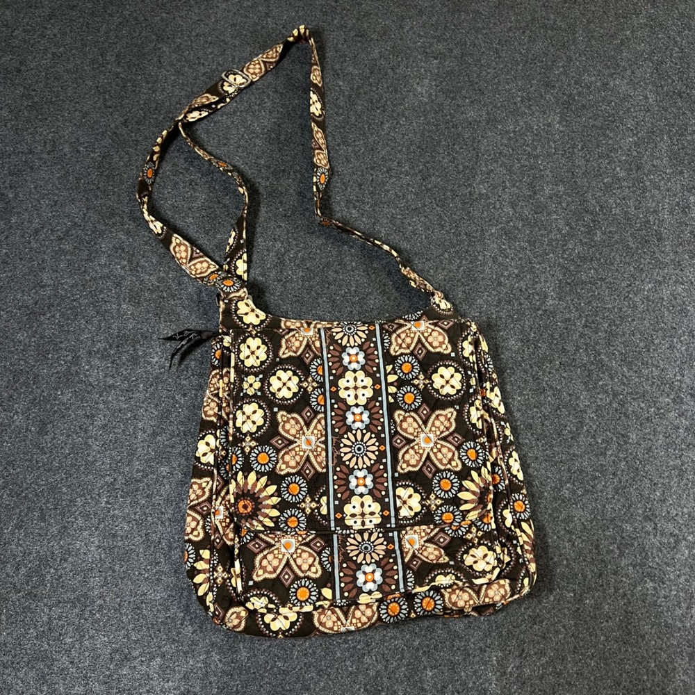 Vera Bradley Crossbody Bag Mocha Rouge Quilted Floral Brown Orange Blue Purse